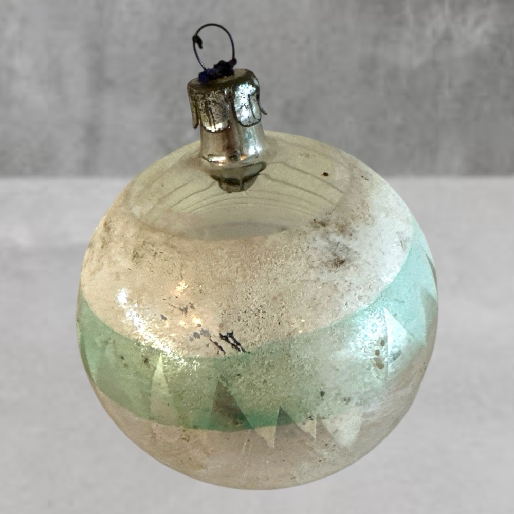 Vintage Glass Holiday Ornament LARGE USSR STENCIL MICA